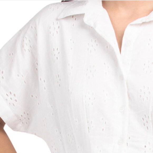 WISHING WAVES Eyelet Lace Pintucked Shirt Mini Dress - Picture 3 of 3